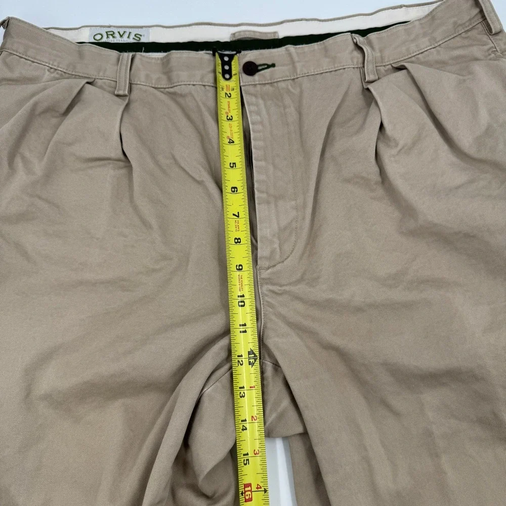 Orvis Pleated Chinos Mens 42 Khaki Tan Cotton Twill Straight Leg Cuffed Pants